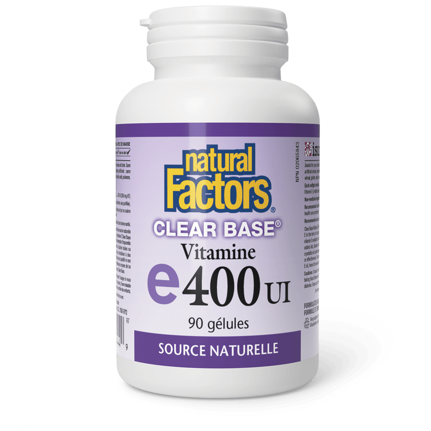 Vitamine E Clear BaseMD 400 UI, source naturelle, Natural Factors|v|image|1444