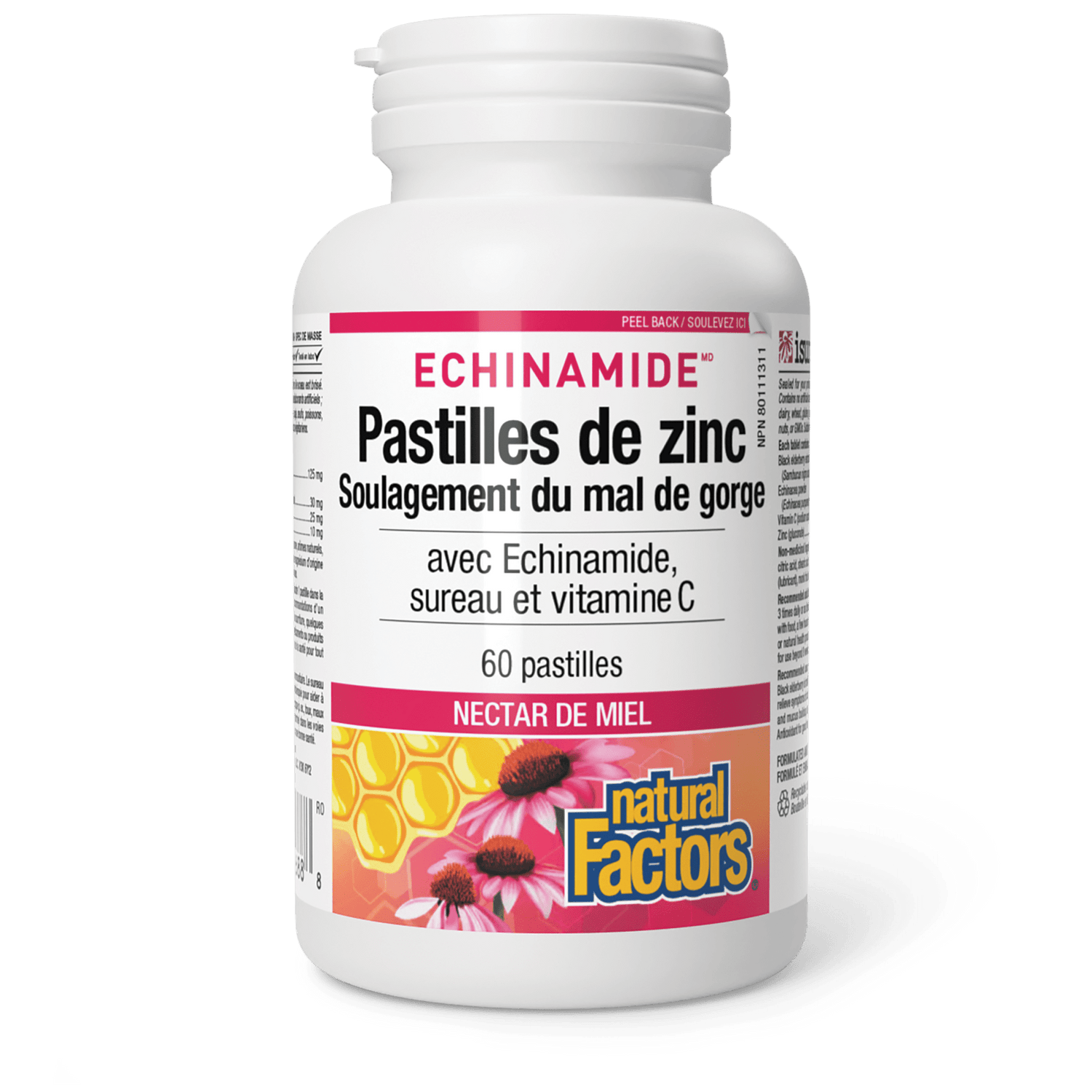 Pastilles de zinc avec Echinamide, sureau et vitamine C, nectar de miel, ECHINAMIDE, Natural Factors|v|image|1688