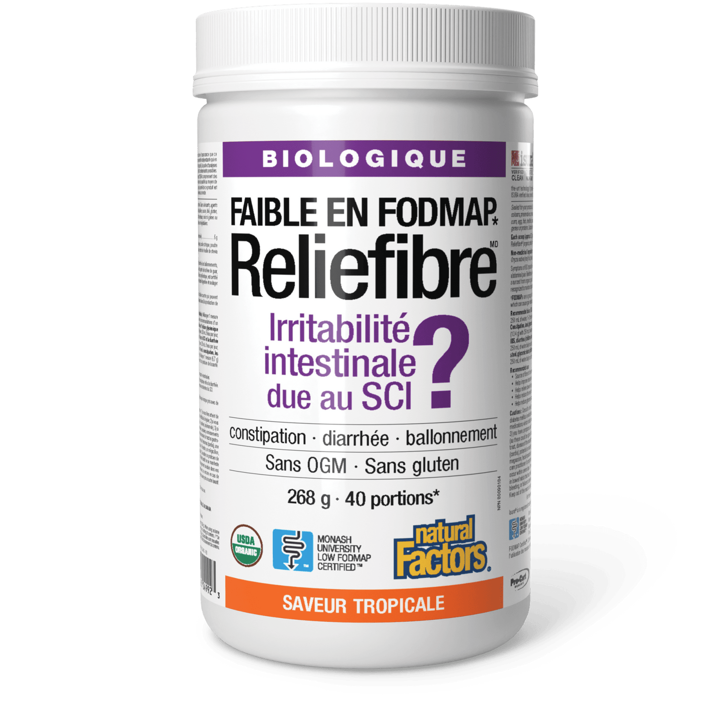 Reliefibre biologique, saveur tropicale, Natural Factors|v|image|4992