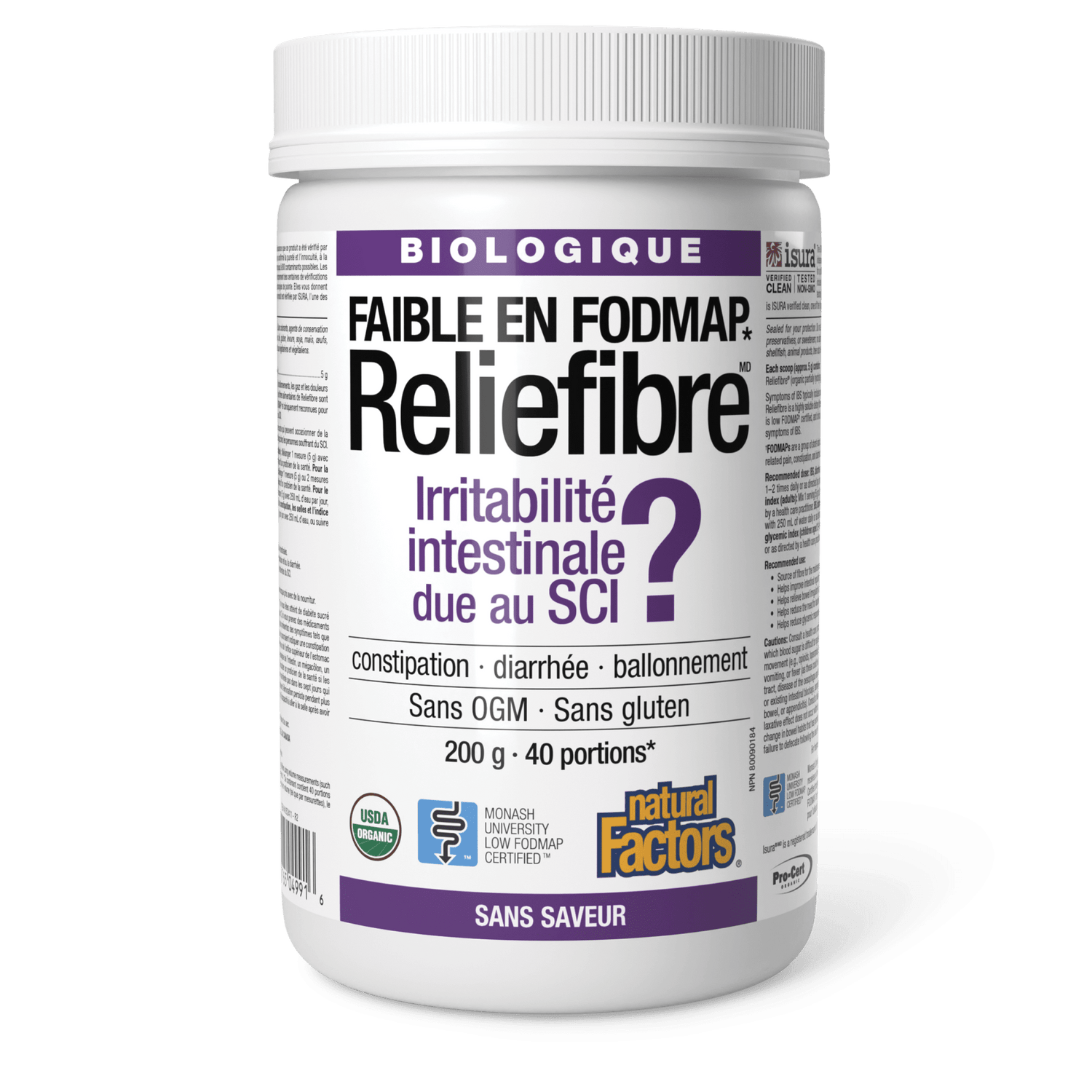 Reliefibre biologique, sans saveur, Natural Factors|v|image|4991