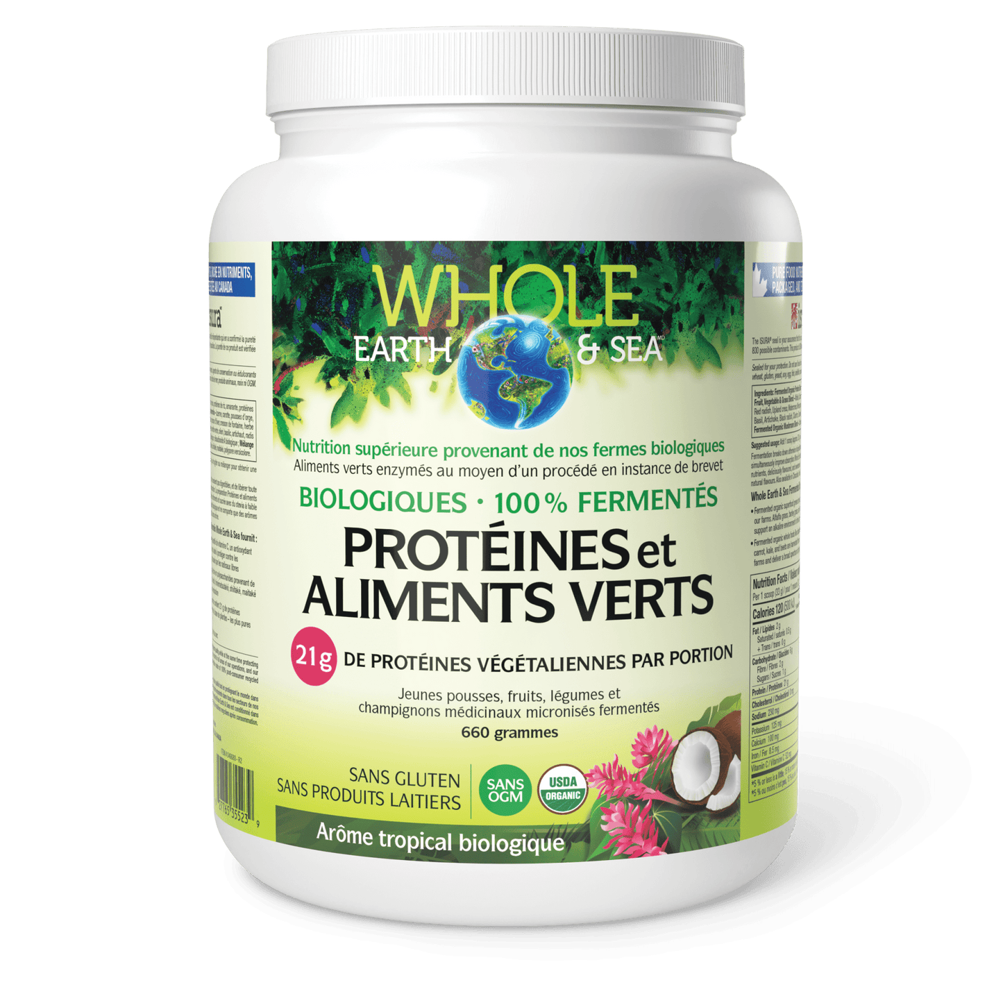 Protéines et aliments verts biologiques fermentés, arôme tropical biologique, Whole Earth & Sea, Whole Earth & Sea®|v|image|35523