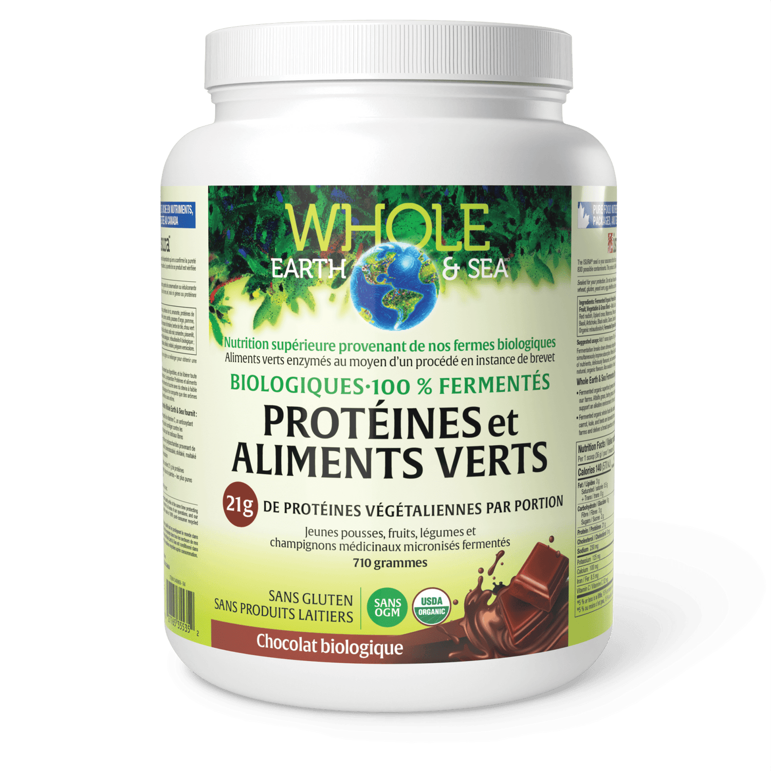 Protéines et aliments verts biologiques fermentés, chocolat biologique, Whole Earth & Sea, Whole Earth & Sea®|v|image|35535