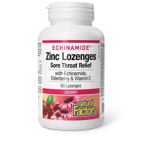 Zinc Lozenges with Echinamide, Elderberry & Vitamin C, Cherry, ECHINAMIDE, Natural Factors|v|image|1689