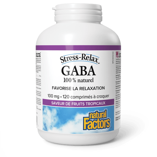 GABA 100 % naturel 100 mg, saveur de fruits tropicaux, Stress-Relax, Natural Factors|v|image|2842