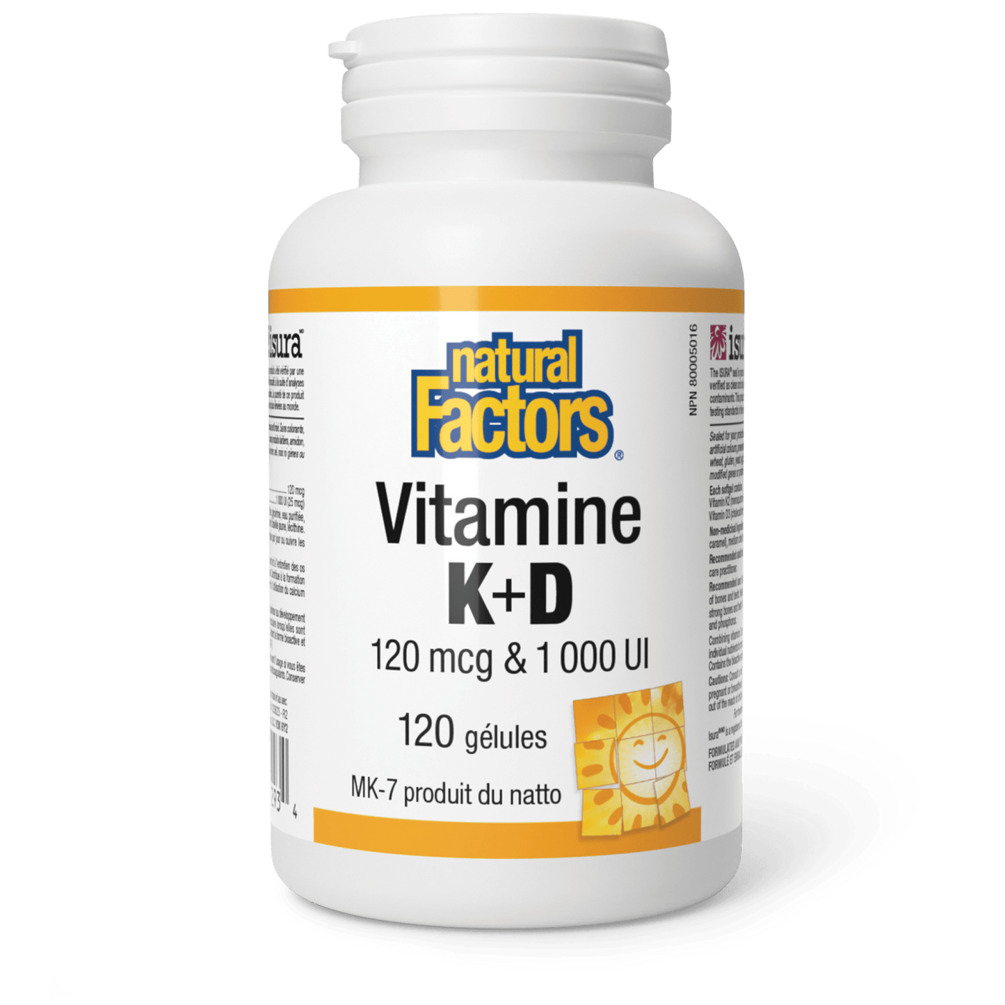 Vitamine K+D 120 mcg & 1 000 UI, Natural Factors|v|image|1293