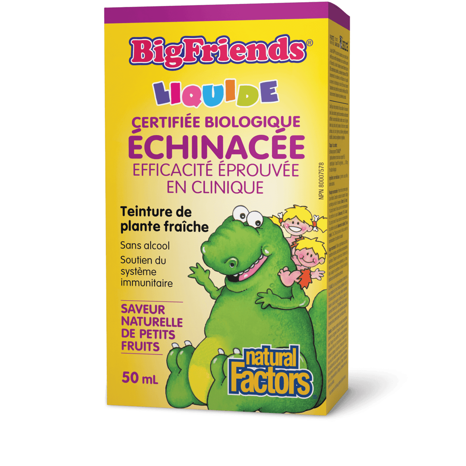Échinacée Teinture de plante fraîche, sans alcool, Big Friends, Natural Factors|v|image|4729