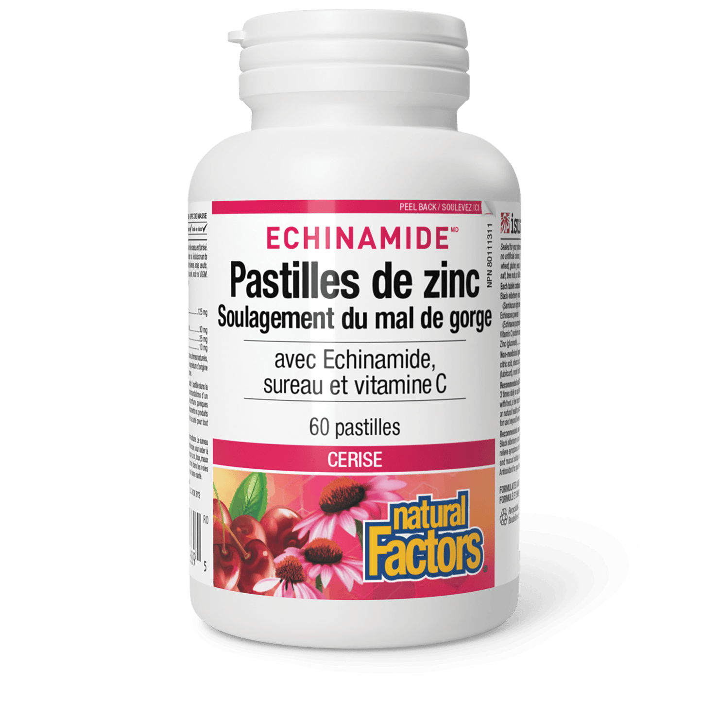 Pastilles de zinc avec Echinamide, sureau et vitamine C, cerise, ECHINAMIDE, Natural Factors|v|image|1689