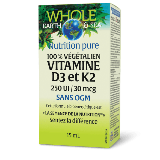 Vitamine D3 et K2, 100 % végétalien, Whole Earth & Sea, Whole Earth & Sea®|v|image|35747