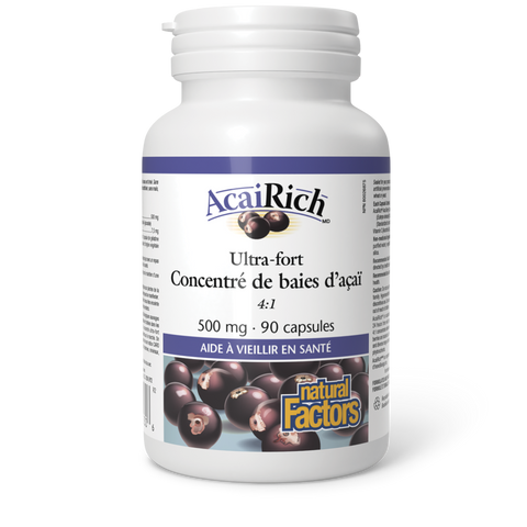 AcaiRich Ultra-fort Concentré de baies d’açaï 500 mg, Natural Factors|v|image|4530