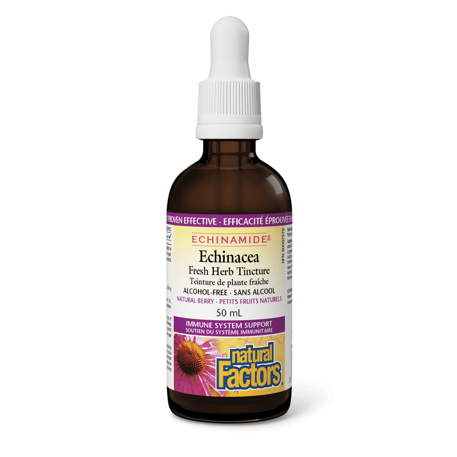 Echinacea Alcohol-Free Fresh Herb Tincture, Natural Berry, ECHINAMIDE, Natural Factors|v|image|4728