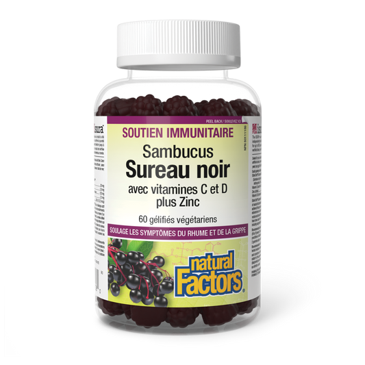 Sureau noir Sambucus avec vitamines C et D plus zinc, Natural Factors|v|image|4708