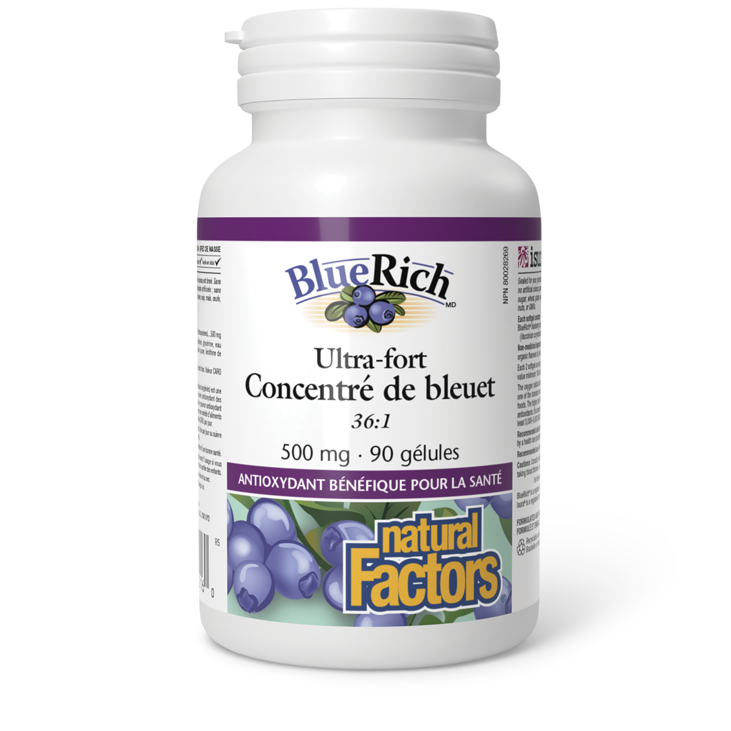 BlueRich Ultra-fort Concentré de bleuet 500 mg, Natural Factors|v|image|4516